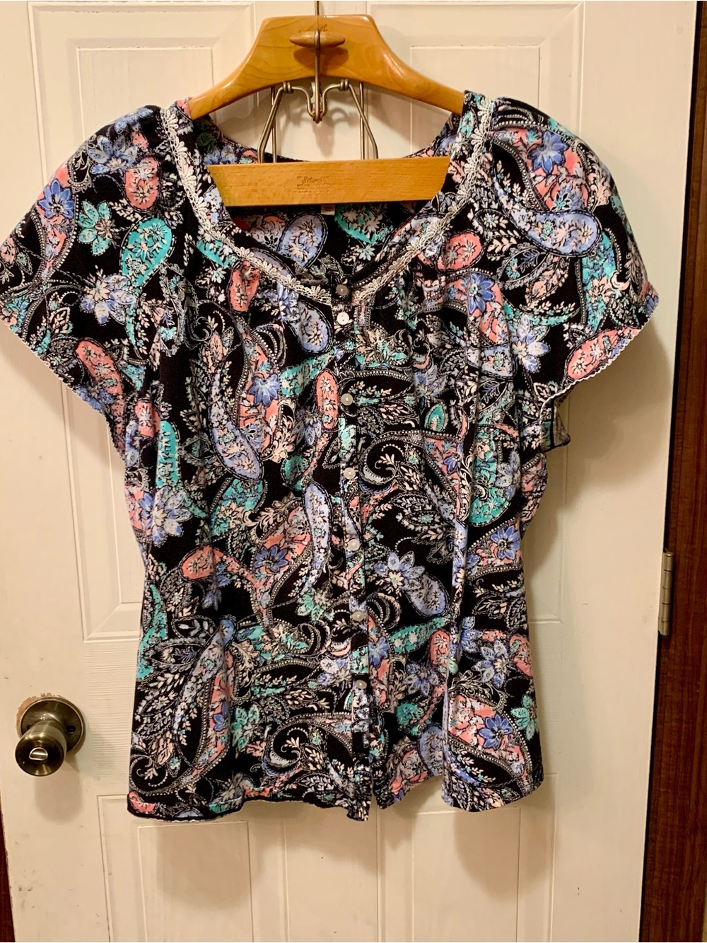Aria Collection Plus Size 3X Paisley Blouse Top or Sleepwear Lace Trim